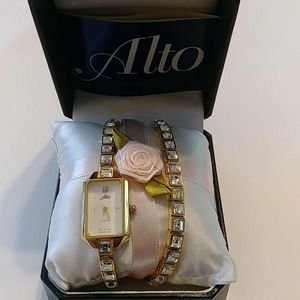 Matching Gold/Zirconium Watch and Bracelet